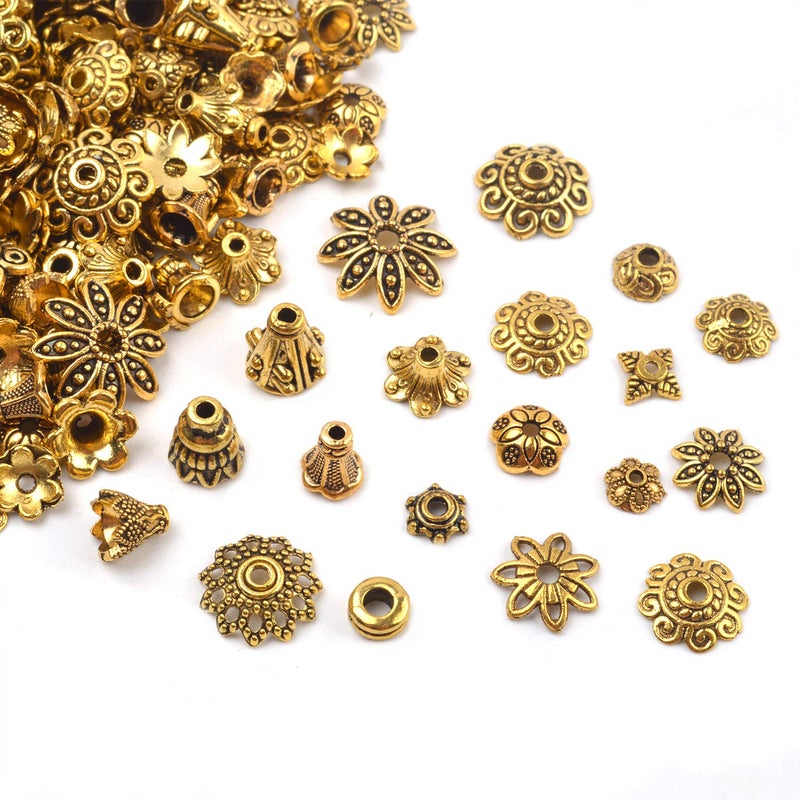 BronaGrand 100 Gram(About 250-350pcs) Bali Style Jewelry Making Metal Bead Caps Deluxe New Mix,Antique Gold - Image 4